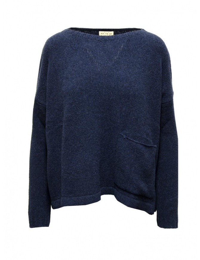 Ma'ry'ya sweater in mid-blue cotton with pocket YMK018 A6BLUE women s knitwear online shopping