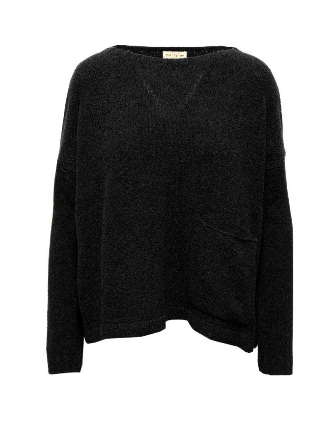 Ma'ry'ya boxy sweater in black cotton with pocket YMK018 A7BLACK women s knitwear online shopping