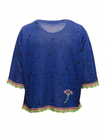 M.&Kyoko blue ligth short-sleeved sweater with pink flowers