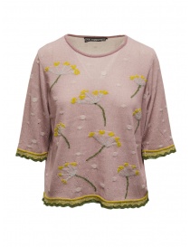 Women s knitwear online: M.&Kyoko antique pink T-shirt with yellow flowers