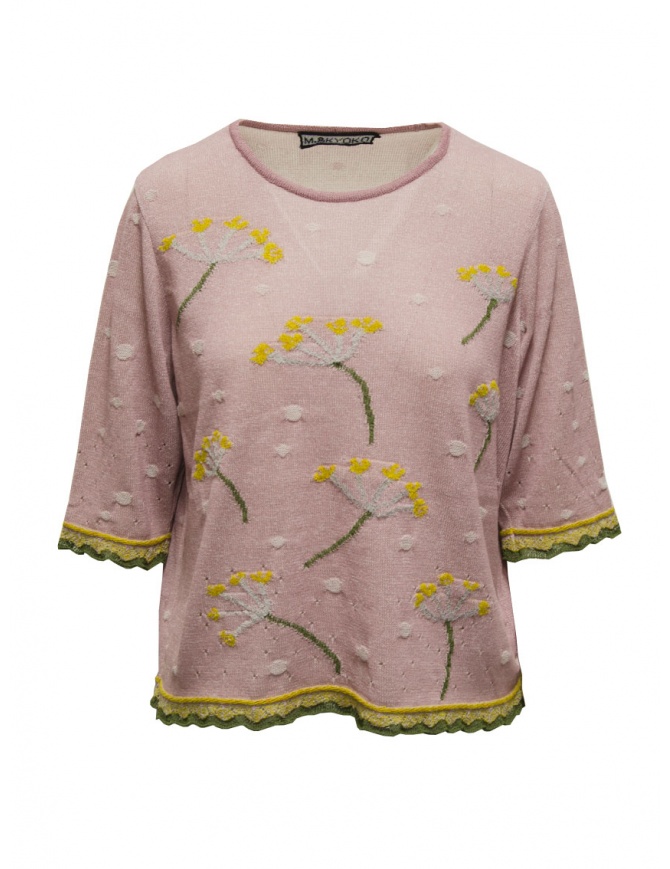 M.&Kyoko antique pink T-shirt with yellow flowers BDH01035WA PINK women s knitwear online shopping