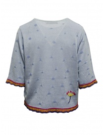 M.&Kyoko light blue cotton knit T-shirt with red flowers