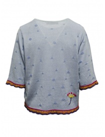 M.&Kyoko light blue cotton knit T-shirt with red flowers buy online