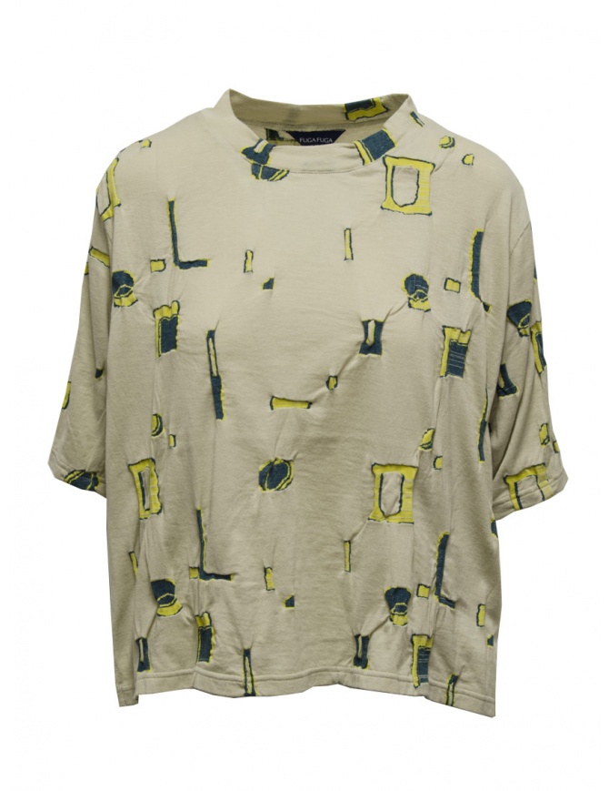 Fuga Fuga T-shirt beige con motivo geometrico verde-giallo BDH07075WA BEIGE maglieria donna online shopping
