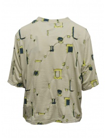 Fuga Fuga T-shirt beige con motivo geometrico verde-giallo
