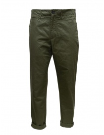 Monobi chino pants in military green organic gabardine