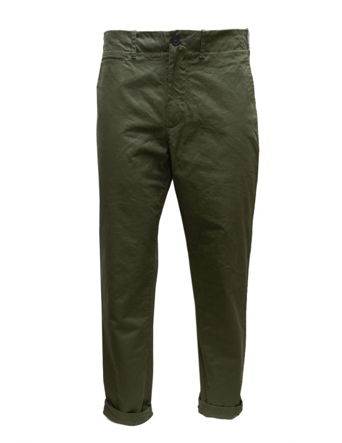 Monobi chino pants in military green organic gabardine 14150138 VERDE MILITARE 14960 mens trousers online shopping