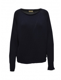 Ma'ry'ya blue cotton pullover sweater with boat neckline YMK040 E6NAVY