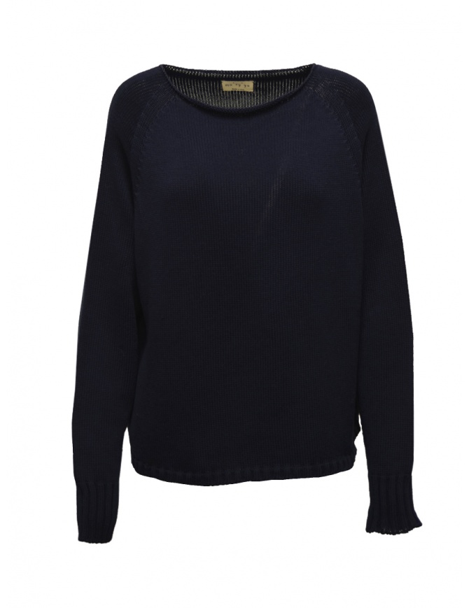Ma'ry'ya blue cotton pullover sweater with boat neckline YMK040 E6NAVY women s knitwear online shopping