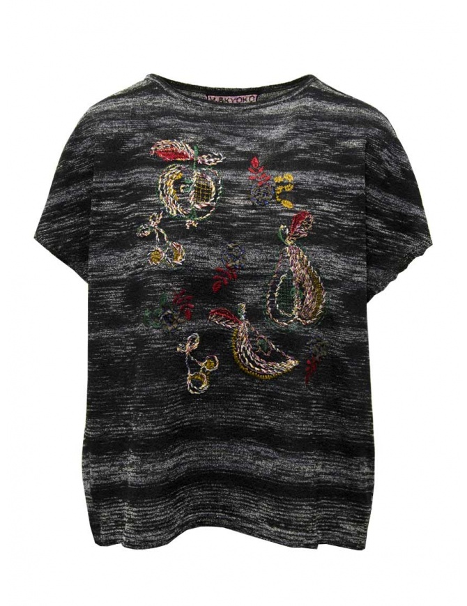 M.&Kyoko melange black T-shirt with embroidered fruit BDH01020WA BLACK women s knitwear online shopping