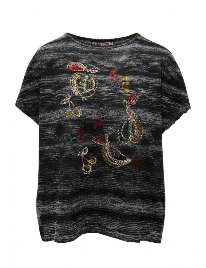 M.&Kyoko T-shirt nera melange con frutta ricamata BDH01020WA BLACK maglieria donna online shopping