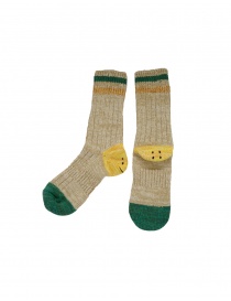 Socks online: Kapital Happy Heel beige socks with smiley heels