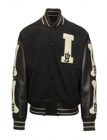 Kapital I-Five Varsity black wool bomber jacket with leather sleeves