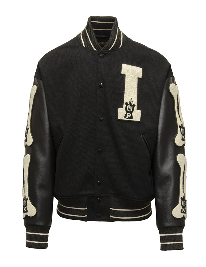 Kapital I-Five Varsity black wool bomber jacket with leather sleeves EK1309 BLACK mens jackets online shopping