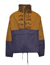 Mens jackets online: Kapital Vorking multi-pocket color block anorak in cotton