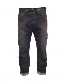 Mens jeans online: Kapital vintage black jeans with studs and side pearls