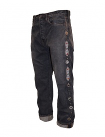 Kapital jeans nero vintage con borchie e perle laterali