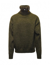 Men s knitwear online: Kapital Nichel "3" khaki pullover with pockets on the high neck