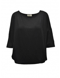 Womens t shirts online: Ma'ry'ya black linen oval shaped t-shirt
