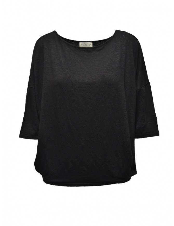 Ma'ry'ya black linen oval shaped t-shirt YMJ104 J8BLACK womens t shirts online shopping
