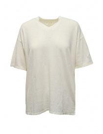 Ma'ry'ya T-shirt bianca in lino con scollo a V YMJ101 J1WHITE