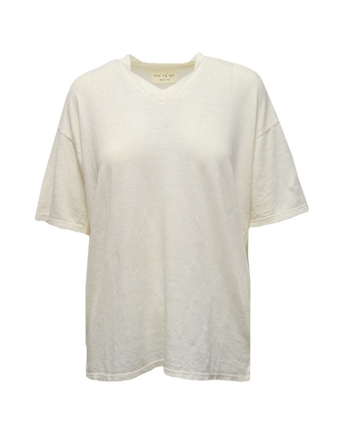 Ma'ry'ya T-shirt bianca in lino con scollo a V YMJ101 J1WHITE t shirt donna online shopping