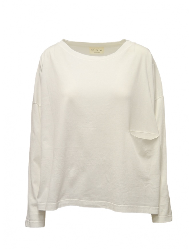 Ma'ry'ya maglietta a maniche lunghe bianca con tasca YMJ095 I1WHITE maglieria donna online shopping