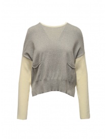 Women s knitwear online: Ma'ry'ya grey and white cotton sweater open on the back