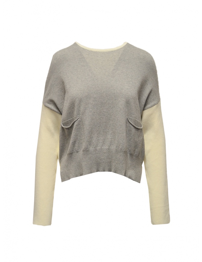 Ma'ry'ya grey and white cotton sweater open on the back YMK030 14WHITE/GREY women s knitwear online shopping
