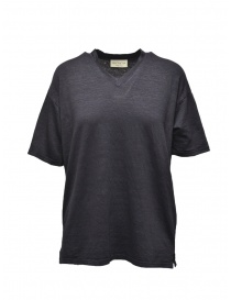 Ma'ry'ya V-neck T-shirt in navy blue linen online