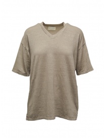 Womens t shirts online: Ma'ry'ya Beige linen V-neck T-shirt