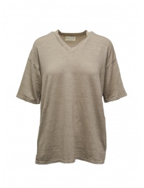 T shirt donna online: Ma'ry'ya T-shirt beige con scollo a V in lino