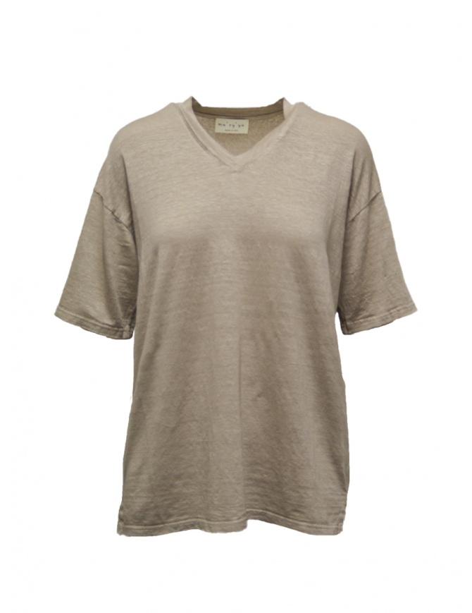 Ma'ry'ya Beige linen V-neck T-shirt YMJ101 J6G.BEIGE womens t shirts online shopping