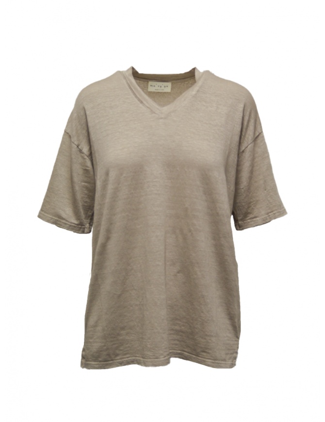 Ma'ry'ya T-shirt beige con scollo a V in lino YMJ101 J6G.BEIGE t shirt donna online shopping