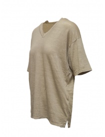 Ma'ry'ya Beige linen V-neck T-shirt womens t shirts buy online