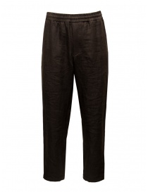 Monobi brown linen pants with elastic waist online