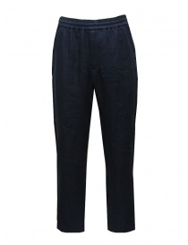 Mens trousers online: Monobi blue linen pants with elastic waist