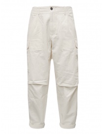 Mens trousers online: Monobi Herringbone cream white cargo pants
