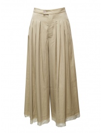 Womens trousers online: A Tentative Atelier beige palazzo pants with silk edge