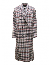 Womens coats online: Maison Lener Defini Coat red and blue houndstooth checked