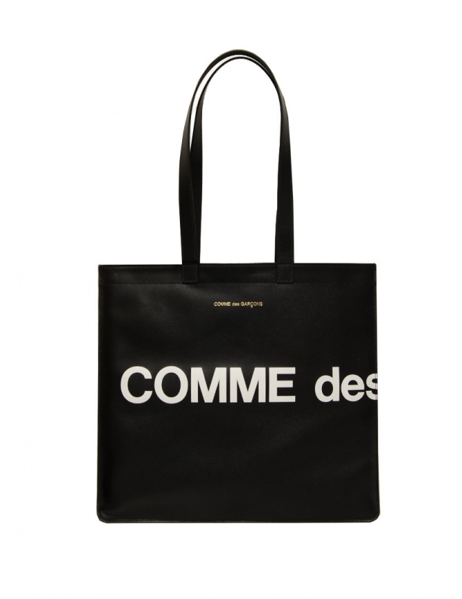 Comme des Garçons slim black leather tote bag with logo SA9001HL HUGE LOGO BLACK Comme des Garçons slim black leather tote bag with logo SA9001HL HUGE LOGO BLACK bags online shopping