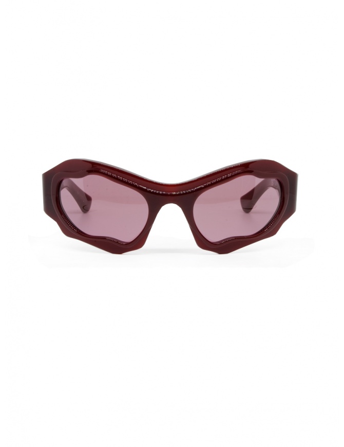 Kuboraum E22 burgundy wraparound glasses with pink lenses E22 58-23 BX pink glasses online shopping