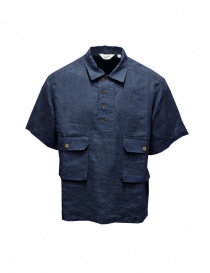 Camicie uomo online: Woolrich camicia in lino maniche corte blu navy