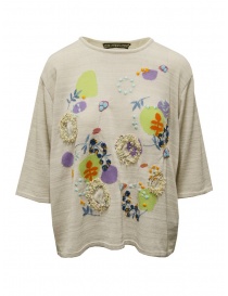 T shirt donna online: M.&Kyoko T-shirt in carta e cotone beige a fiori ricamati