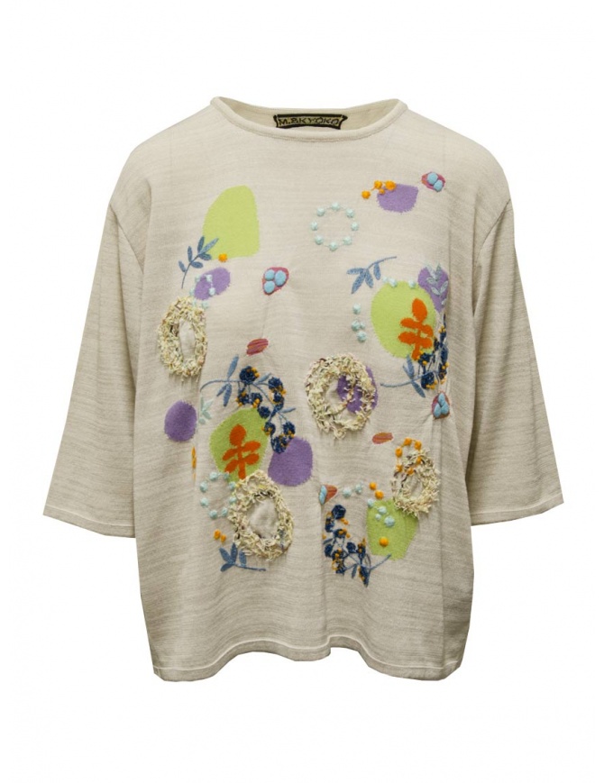 M.&Kyoko T-shirt in carta e cotone beige a fiori ricamati BEH01011WA L-GRAY 71 M.&Kyoko T-shirt in carta e cotone beige a fiori ricamati BEH01011WA L-GRAY 71 t shirt donna online shopping