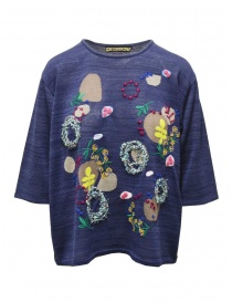 M.&Kyoko T-shirt in carta e cotone blu a fiori ricamati online