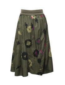 M.&Kyoko gonna a fiori e caramelle in cotone khaki