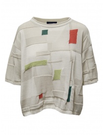 T shirt donna online: Fuga Fuga T-shirt in carta e cotone beige a quadri