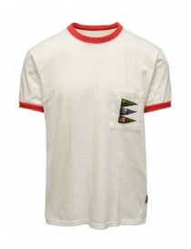 Kapital White T-shirt with little flags and red edges online