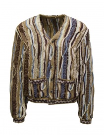 Mens cardigans online: Kapital short brown 3D knit cardigan
